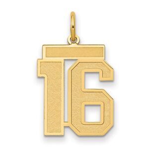 14k Yellow Gold, Jersey Collection, Medium Number 16 Pendant
